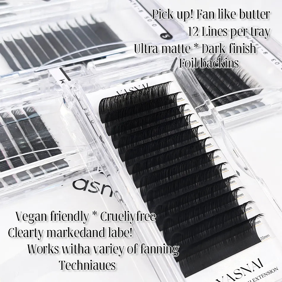 Best Quality Darkest Matte Full Volume Natural Soft Salon Use Cashmere Lash Trays 0.03 Premium Lash Extensions