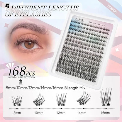 168 PCS C Curl 8mm to 16mm Wispy Volume Cluster Lashes Wholesale Natural Wispy Cluster Lashes 0.07mm