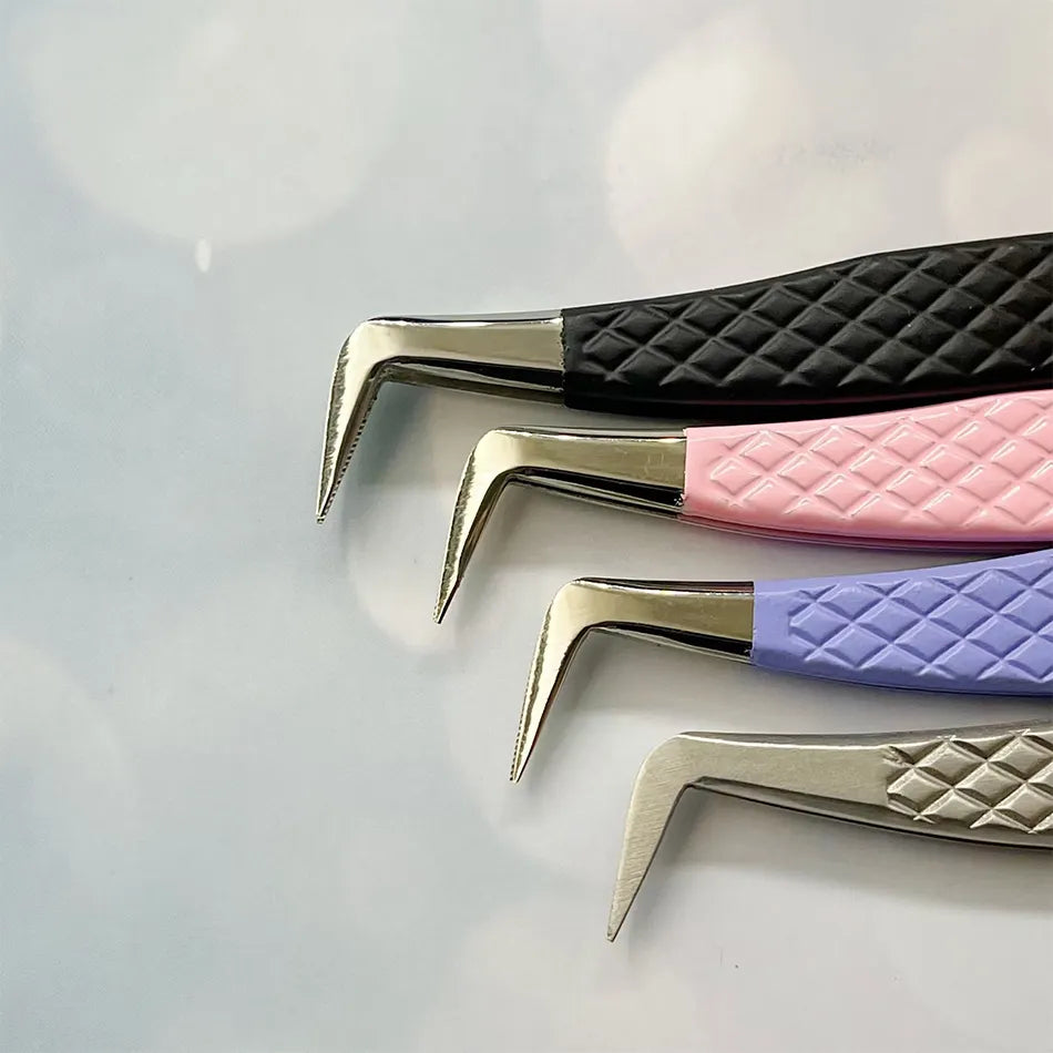 Stainless Steel Professional Luxury Fiber Tip Lash Tweezers 90 Degree Durable with Custom Logo and Packaging