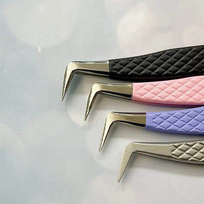 Stainless Steel Professional Luxury Fiber Tip Lash Tweezers 90 Degree Durable with Custom Logo and Packaging