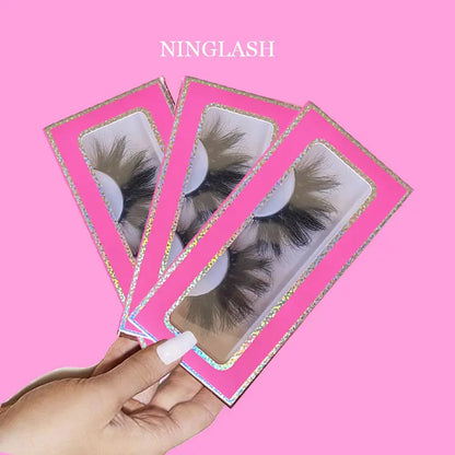 Free Shipping Beautiful False Mink Lashes Paper Box Black Cotton Band 3D Effect False Eyelashes NO Kink Natural Winged 25mm