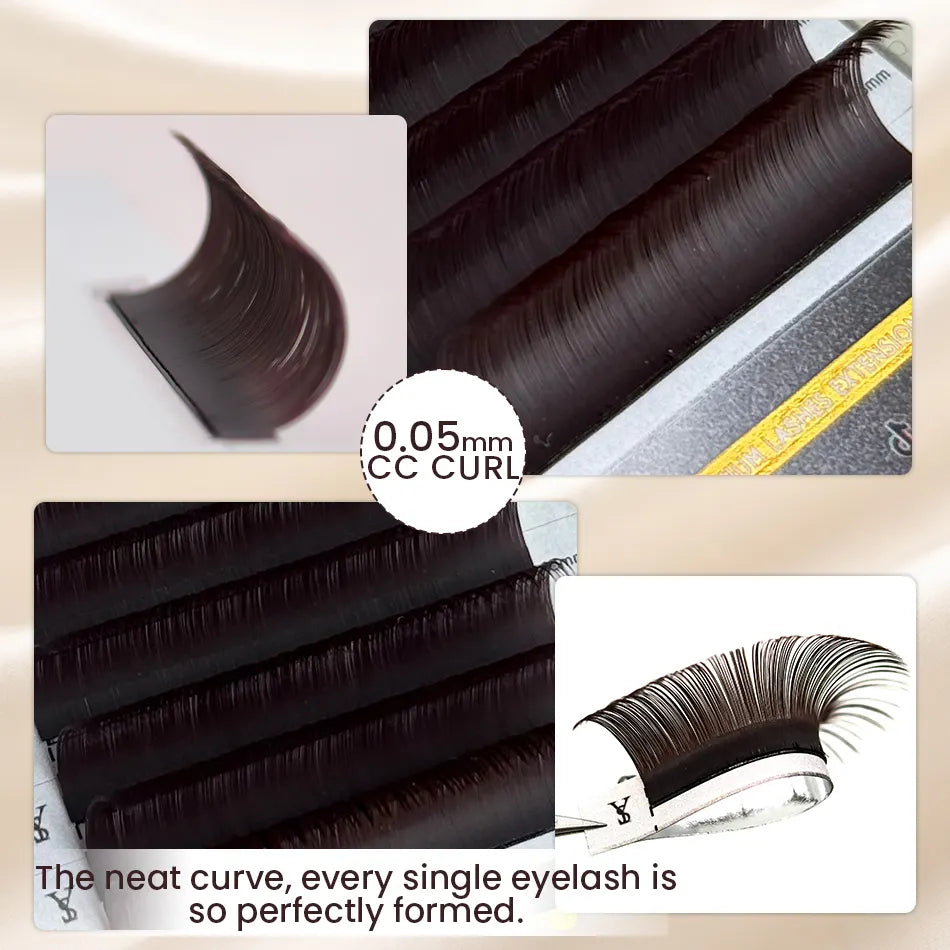 YASNAI Dark Black Synthetic Hair Full Volume High Quality Lash Extensions Trays L/M Curl Easy Fan Lashes for Salon Use