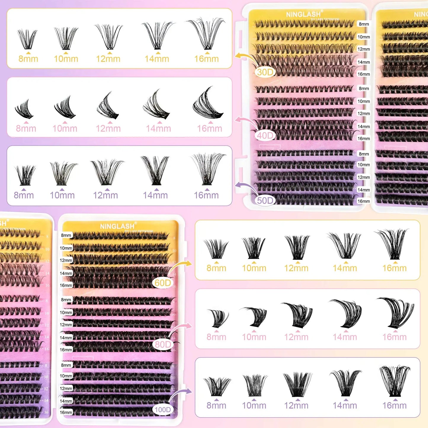 Customised Cluster Lashes Kit Fluffy Lash Clusters 60/80/100 D Curl Wholesale Private Label Lash Clusters