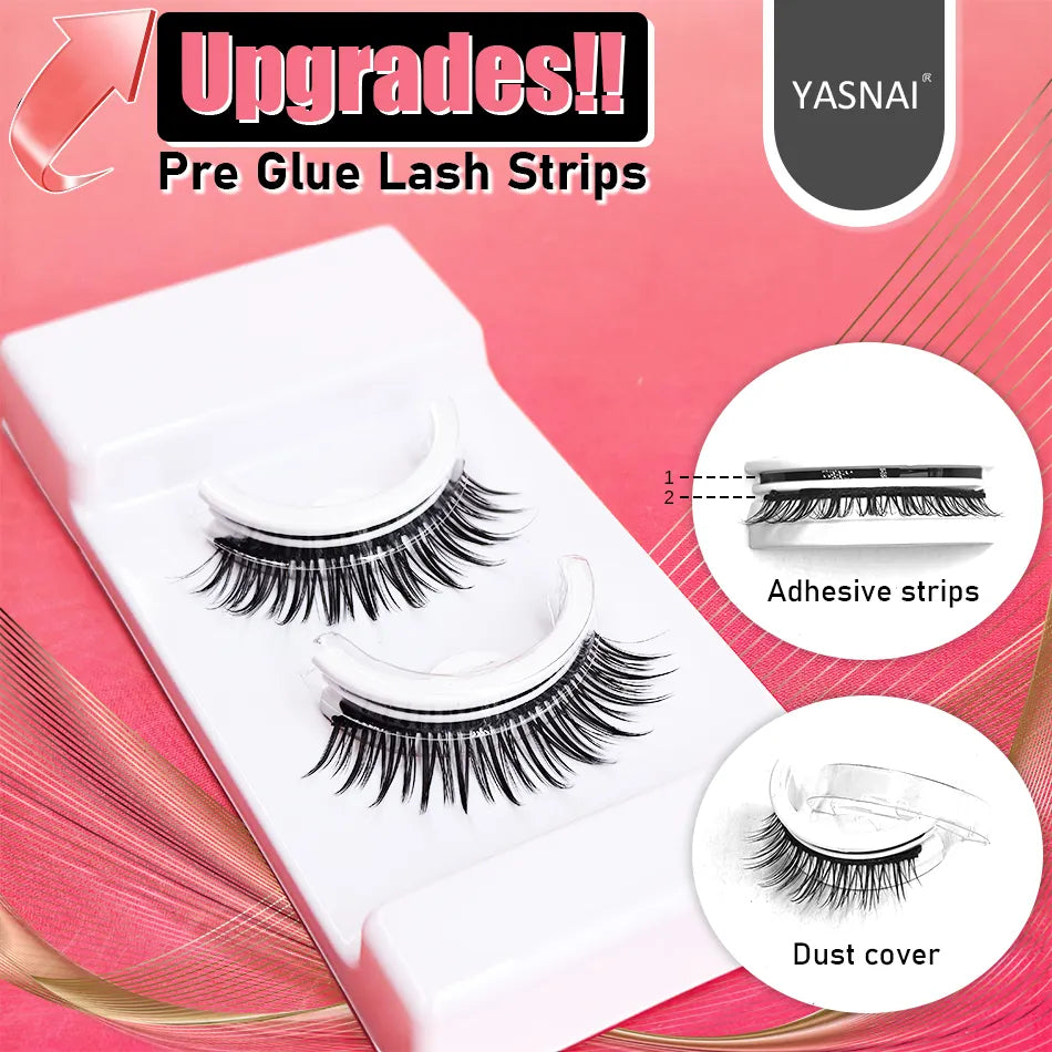 High Quality False Lashes 3D Natural cat Eye Wispy Lash Supply Store Custom New Pre Glued Strip Lashe