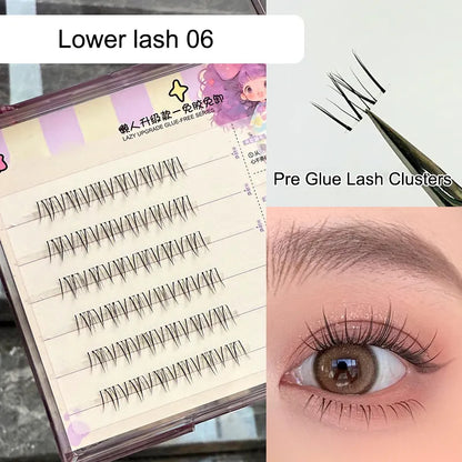 5mm 6mm Clear Band Natural Bottom Preglued DIY Lash Extensions Lower Lashes Bottom Lash Clusters