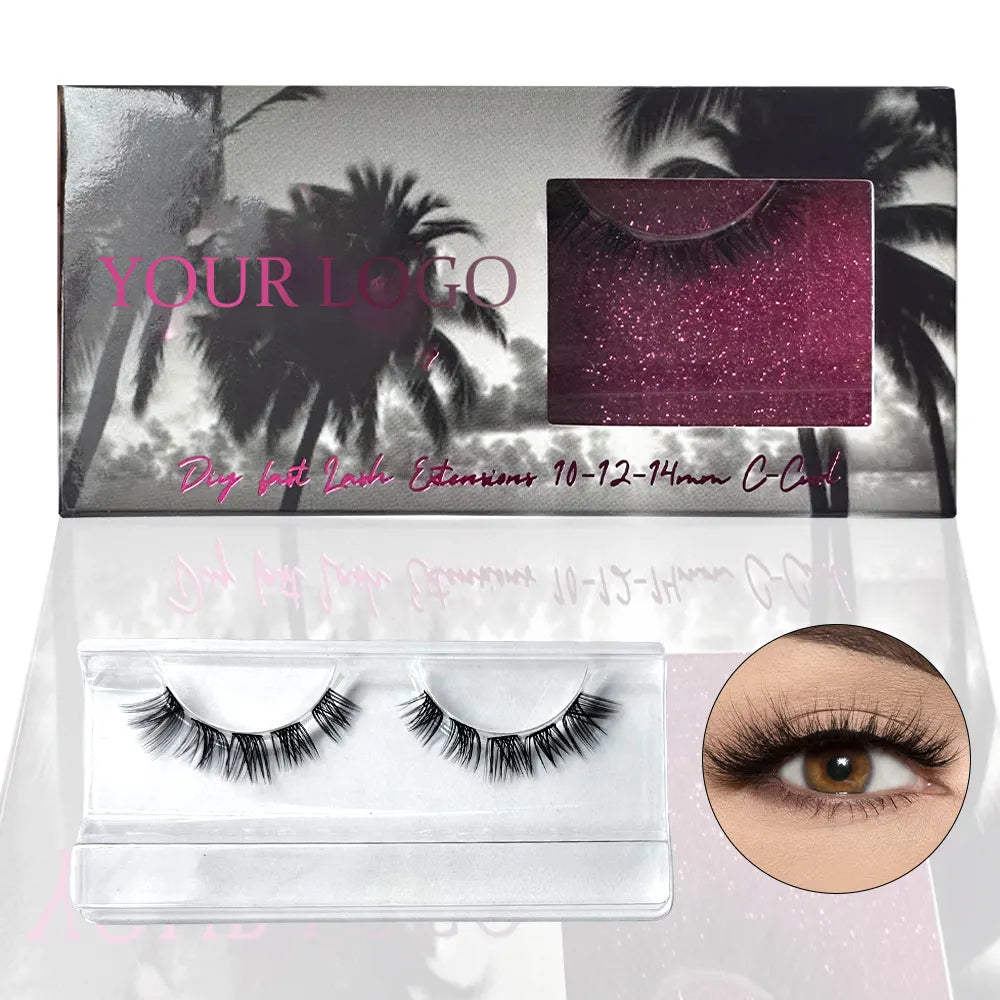 Private Label Luxury Handmade CC/ DD Eyelash Packaging Box Korea PBT Fiber 0.05MM Thickness Natural Look Spikes Wispy Thin