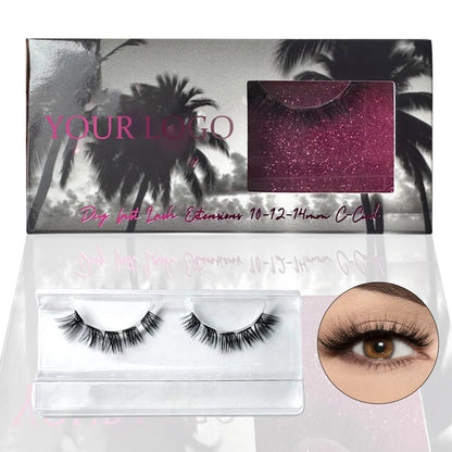 Private Label Luxury Handmade CC/ DD Eyelash Packaging Box Korea PBT Fiber 0.05MM Thickness Natural Look Spikes Wispy Thin