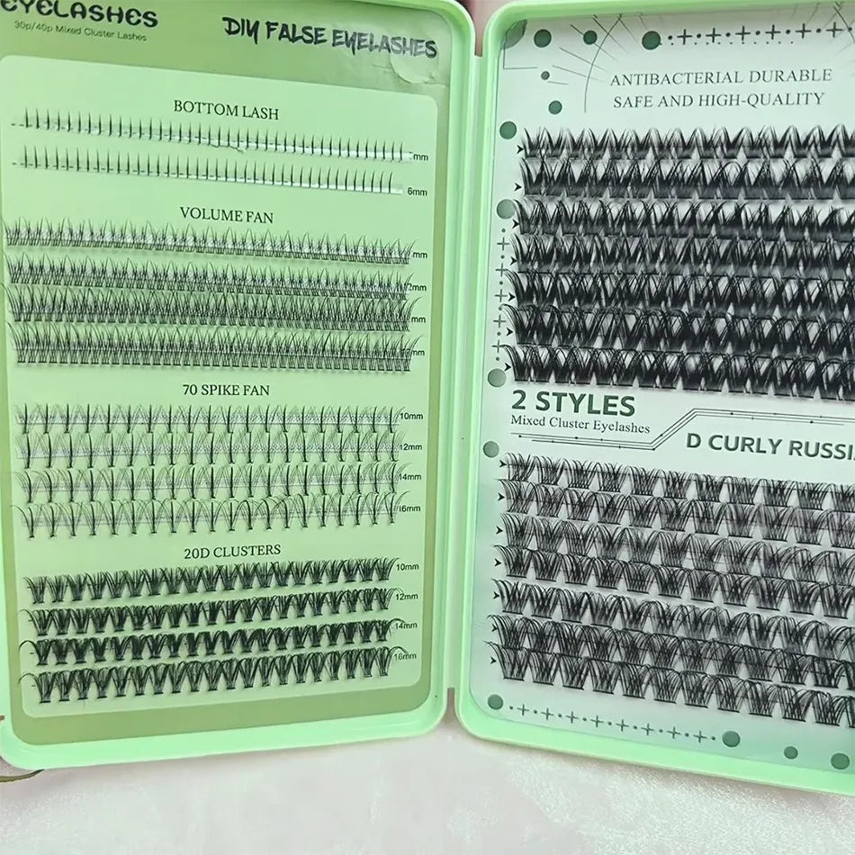 Mix Styles Lash Cluster Book Custom logo Waterproof Bond Seal Lash Clusters Kit Book Private Label
