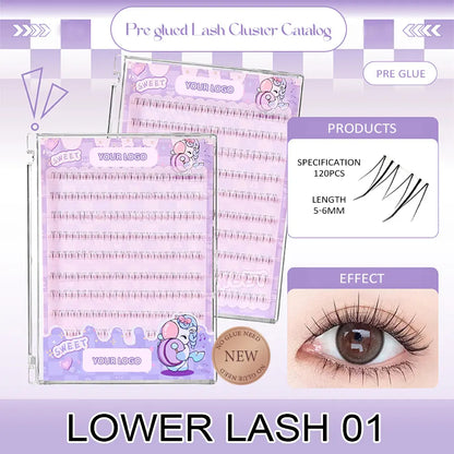 Lash Cluster with Bottom Kit Custom logo Pre Glue for Lash Clusters Pre Sticky Lash Clusters