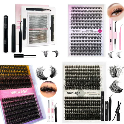 Hot Selling Handmade 30D 40D 50D CC for Cluster Lashes Natural Wispy Eyelashes Cluster Kit Bond Seal Wholesale DIY Lashes Kit