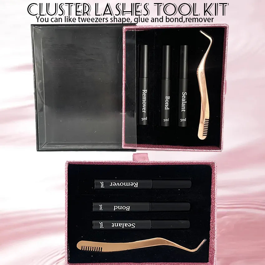 Personal Customized Segmented Eyelash Tool Kit Bond Seal Remover Tweezers 4-in-1 DIY Last Extension Kit