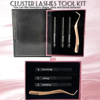 Personal Customized Segmented Eyelash Tool Kit Bond Seal Remover Tweezers 4-in-1 DIY Last Extension Kit