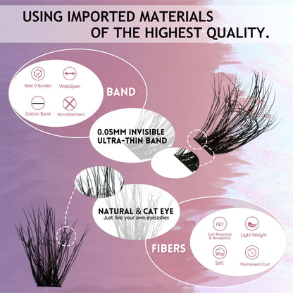 2025 80D Waterproof Full Lash Look Individual Lashes Cluster Kit 272pcs Thick Faux Cat Eye Mink DIY Lash Extension Kit