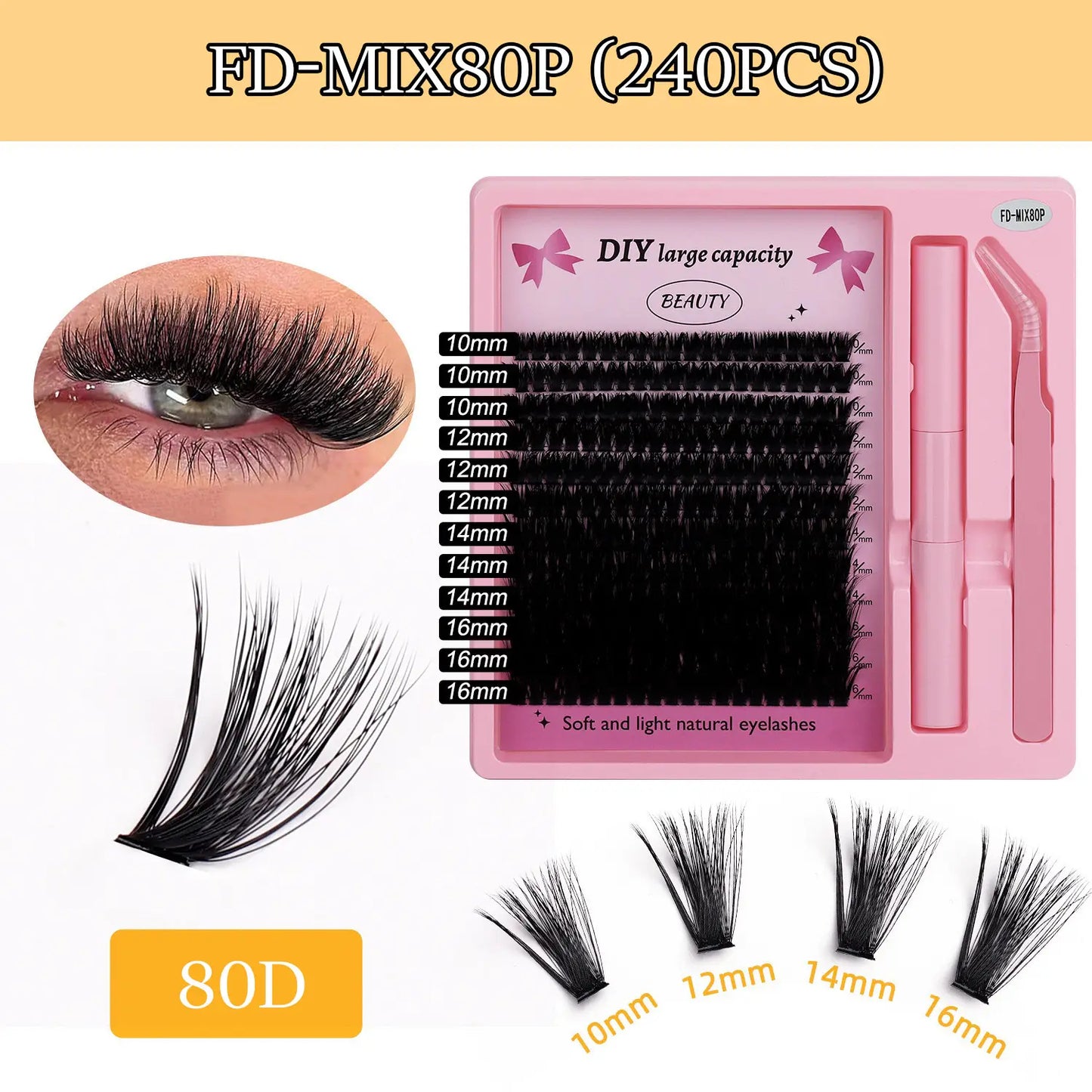 Lash Cluster Business 80D Lash Cluster Kit Bond and Seal Waterproof 240pcs False Lash Clusters Wholesale Vendor