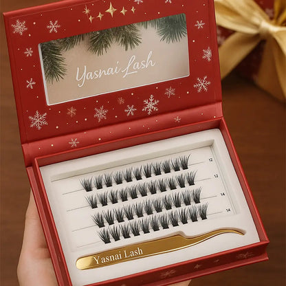 Christmas Handmade Premium Cashmere Lash Box Packaging Lash Clusters Press Custom Logo 7 Day Glueless Super Strong Press Lashes