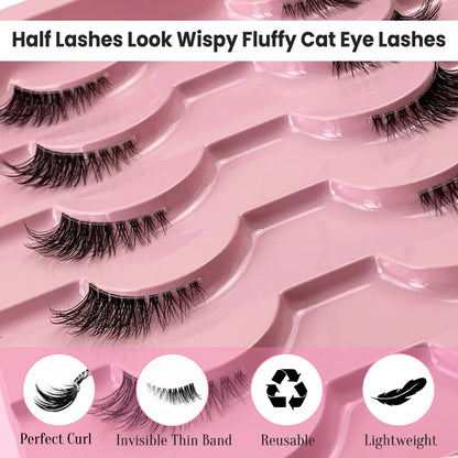 Faux Mink Cat Eye Half Lashes 25mm 10 Pairs Wispy Soft
