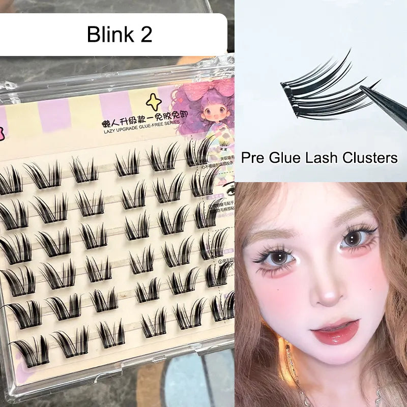 10-12mm Bulu Mata Palsu Self Adhesive Eyelashes Natural Self Adhesive Lash Clusters Wispy Press on Lashes