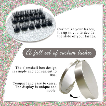 Press on Lashes One Step Easy to Apply and Carry With Mirror Pre Cut Cluster Fluffy Individual No Glue Cluster Eyelashes