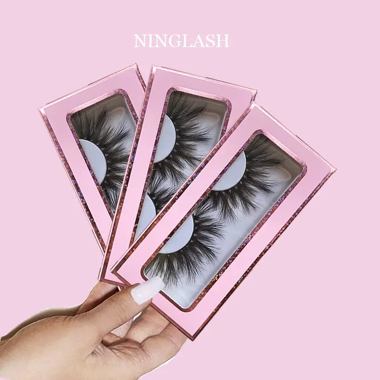 Free Shipping Beautiful False Mink Lashes Paper Box Black Cotton Band 3D Effect False Eyelashes NO Kink Natural Winged 25mm
