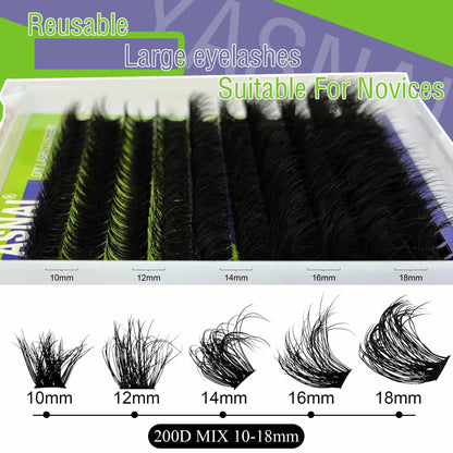 200D Volume Eyelash 14-20mm Wispy Individual Lashes D Curl  Eyelash Fluffy Thick Cluster