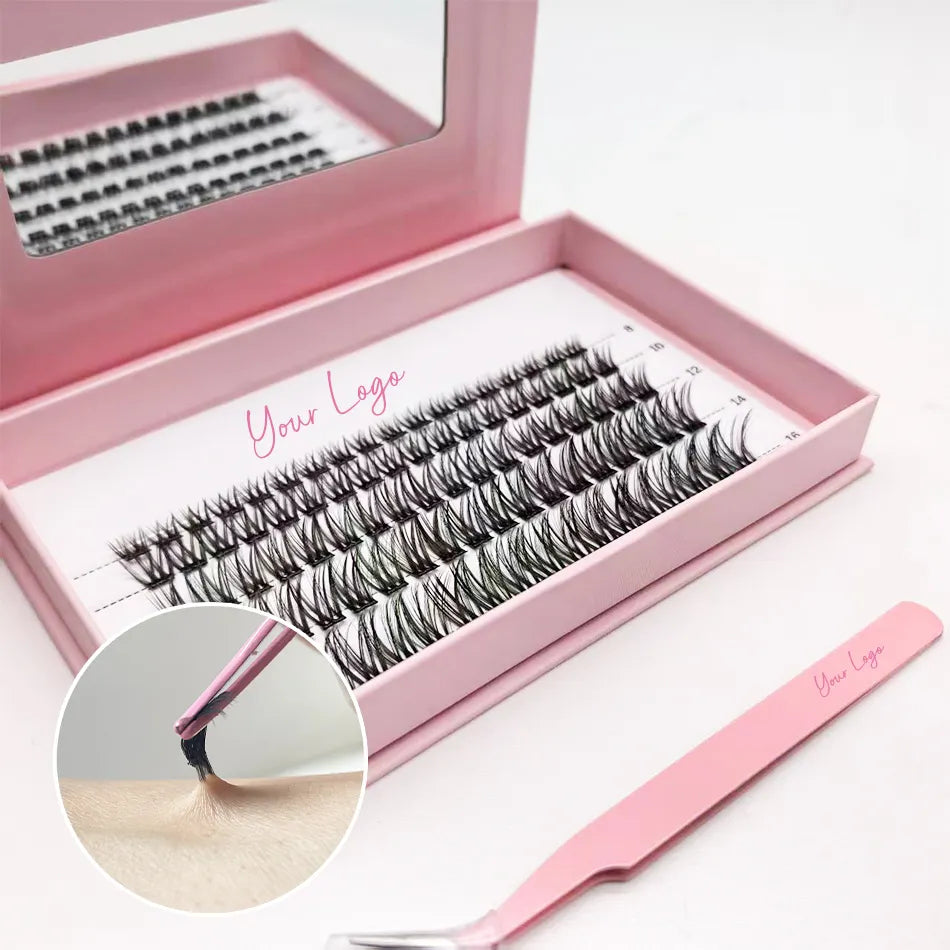 No Glue Needed DIY Lashes Kit Tweezers Self-Adhesive Synthetic Hair Super Soft Eyelashes Extensions Lasting 7-10 Days for Home