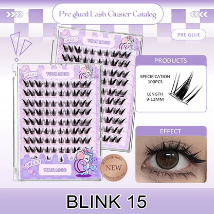 Lash Clusters Kit with Spikes and Bottom Invisible Band Cluster Lashes Custom logo Eye Lashes Cluster No Glue Needed