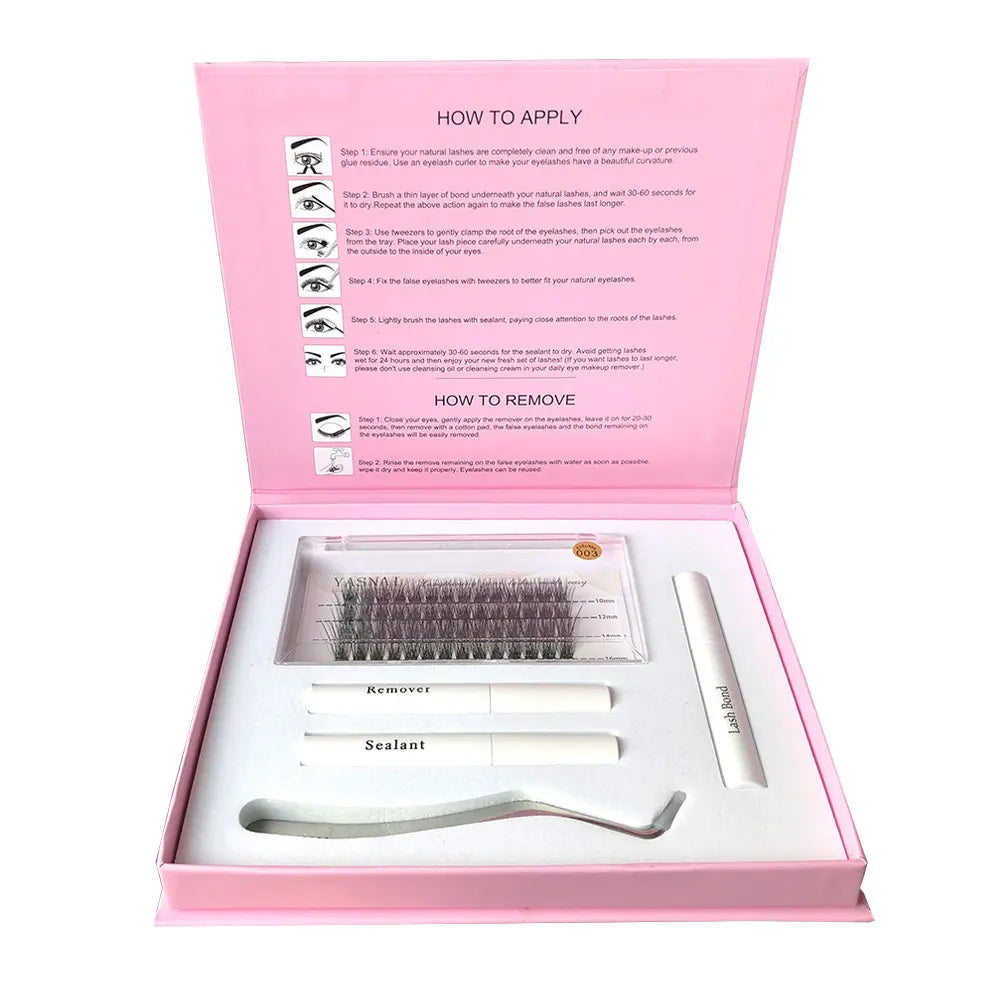Custom Handmade Luxury Synthetic Hair Fan Cluster Eyelashes DIY Lash Extension Kit with Pre-Cut Eyelashes for Home Use