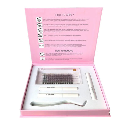 Custom Handmade Luxury Synthetic Hair Fan Cluster Eyelashes DIY Lash Extension Kit with Pre-Cut Eyelashes for Home Use