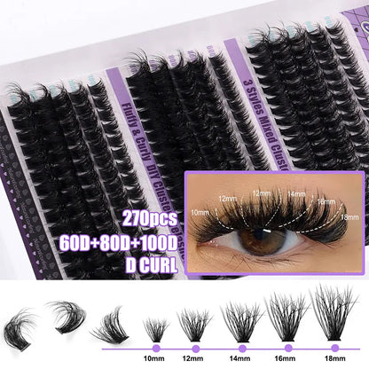 100D Super Thick and Soft Fluffy Lash Clusters Tray 12-20mm Cluster Lashes Kit Bulk Fluffy