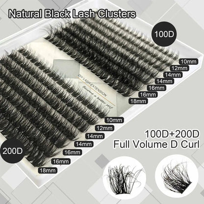 200D Volume 10-18mm Curly Fluffy Lashes Cluster Wholesale Fluffy Thick Eyelash Extension Kit