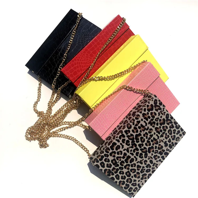 New Product Leopard Print Big Yellow False Lash Purse Bag With Chain Clamshellred Black Box Lash Paper Bags