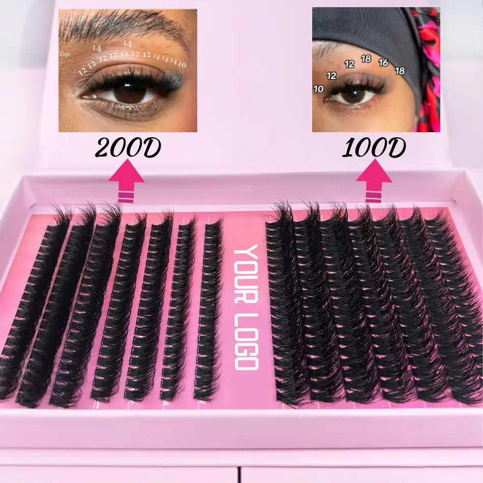 DIY Lash Extension for Beginners 100D 200D Lash Clusters Private Label Fluffy Thick Volume Eyelash Faux Mink Clusters Lash Book
