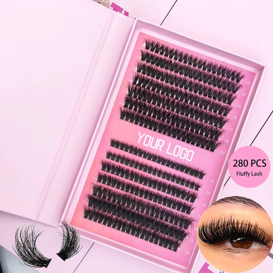 2025 80D Waterproof Full Lash Look Individual Lashes Cluster Kit 272pcs Thick Faux Cat Eye Mink DIY Lash Extension Kit