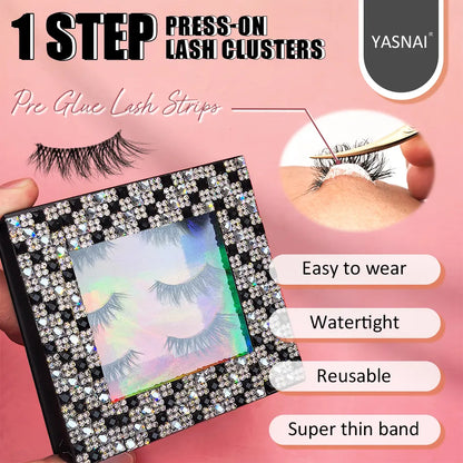 Luxury Box Logo Half Lashes Glue-Free Self-Adhesive Synthetic Hair Pre-Glued Half Lash Press Strip Lashes