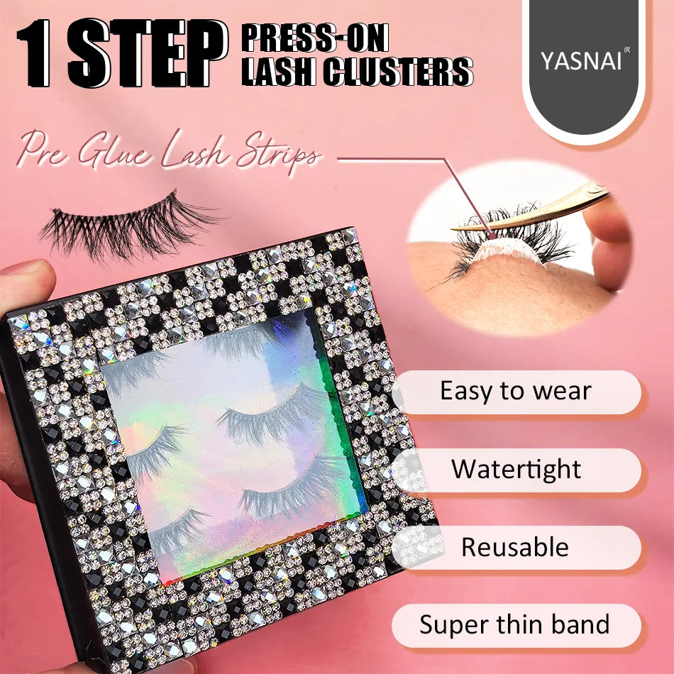 Luxury Box Logo Half Lashes Glue-Free Self-Adhesive Synthetic Hair Pre-Glued Half Lash Press Strip Lashes