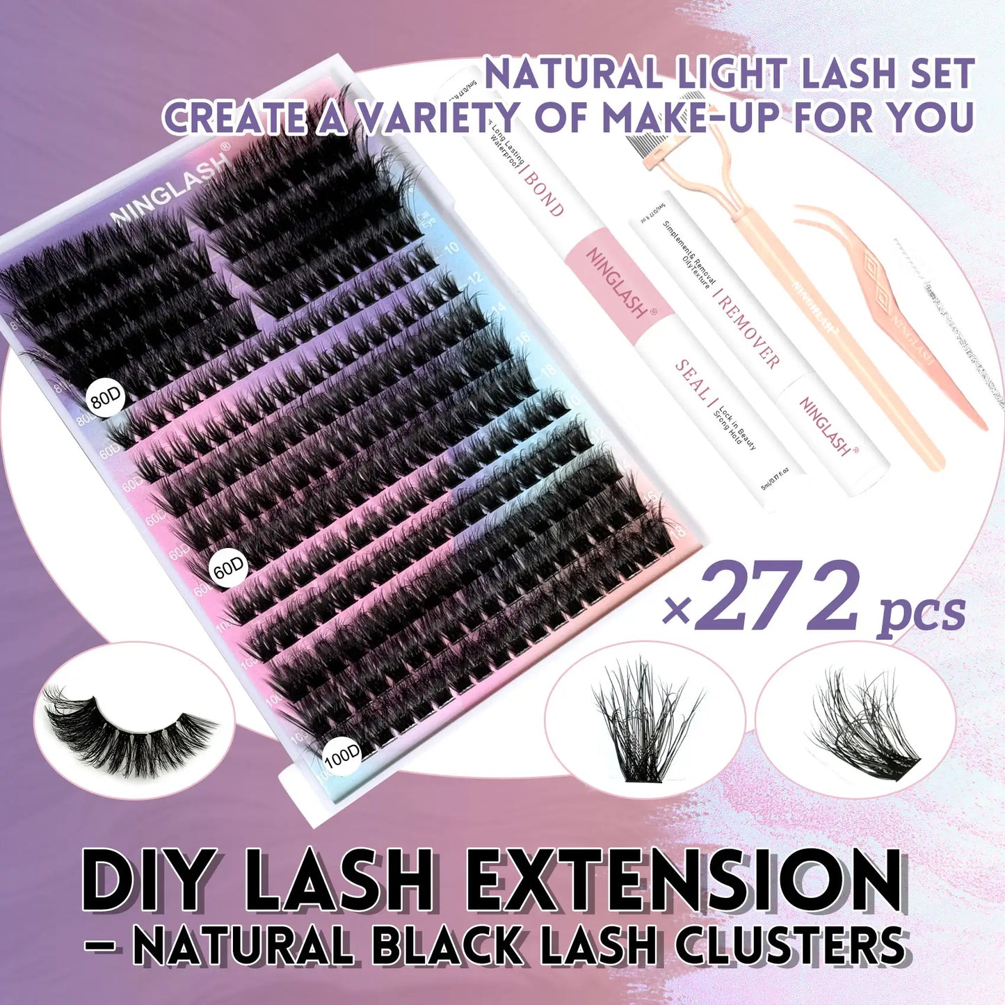 3D 200D Mixed Length Volume Fluffy DIY Lash Cluster With Strong Glue Wholesale Lash Clusters Kit Custom Logo