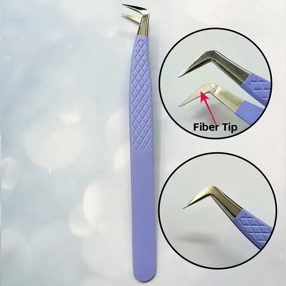 Stainless Steel Professional Luxury Fiber Tip Lash Tweezers 90 Degree Durable with Custom Logo and Packaging