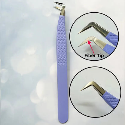 Stainless Steel Professional Luxury Fiber Tip Lash Tweezers 90 Degree Durable with Custom Logo and Packaging