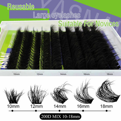 200D Volume Eyelash Clusters 14-20mm Wispy Individual Lashes D Curl Cluster Eyelash Extensions Fluffy Thick Lash Clusters
