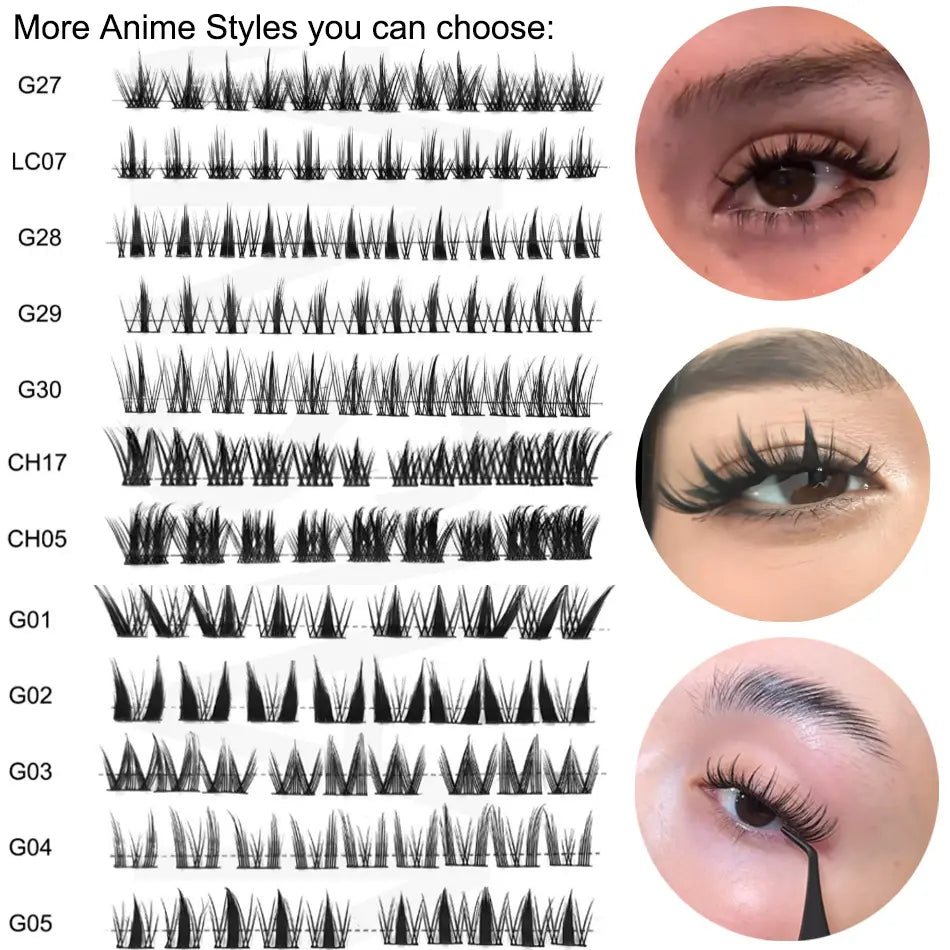 YASNAI Ultra-Thin Invisible Lash Band Cluster Wet-Look Spiky Anime Lashes Extensions Fairy Lash Clusters Manga Eyelash