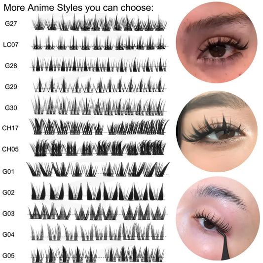 YASNAI Ultra-Thin Invisible Lash Band Cluster Wet-Look Spiky Anime Lashes Extensions Fairy Lash Clusters Manga Eyelash