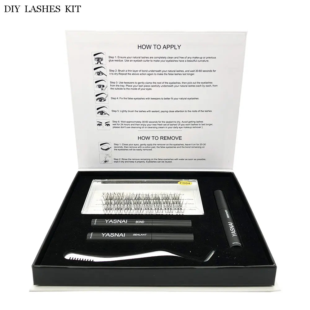 Custom Handmade Luxury Synthetic Hair Fan Cluster Eyelashes DIY Lash Extension Kit with Pre-Cut Eyelashes for Home Use