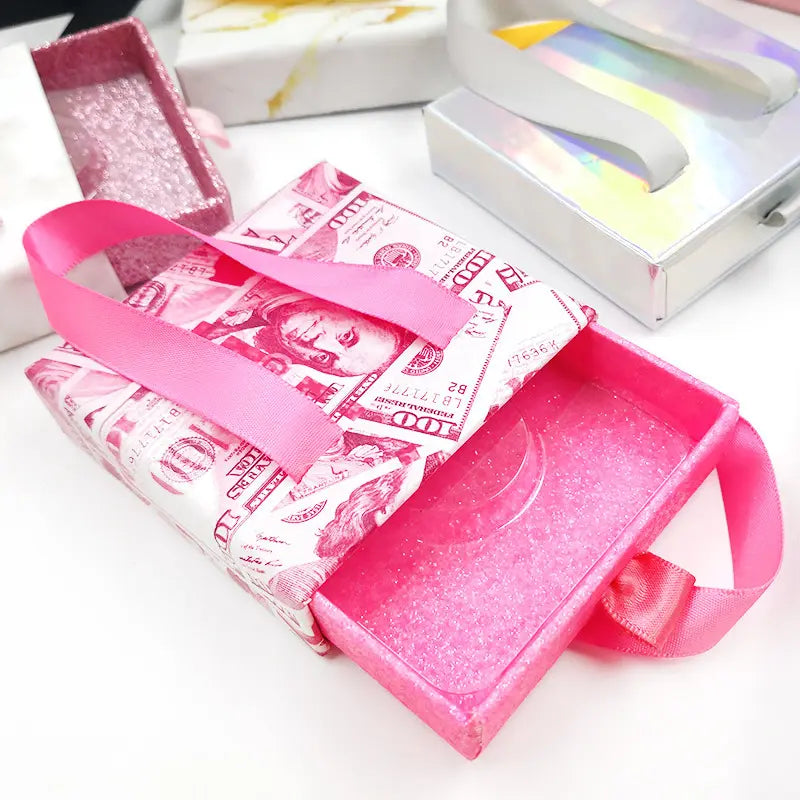 Black Pink Drawer Square Lash Boxes With Ribbon Custom Pink Luxury Lash Packaging With Ribbons