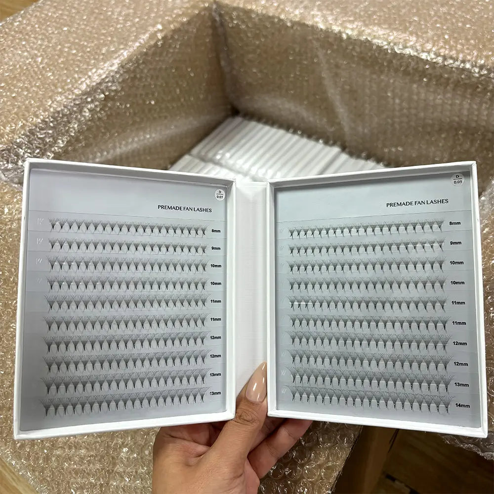 Private Label High Quality 400 PCS 10D 8D 14D Pre Made Lash Fans 0.05mm Eyelash Extensions Pointy Base Pre Made Volume Fans