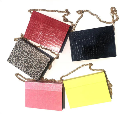 New Product Leopard Print Big Yellow False Lash Purse Bag With Chain Clamshellred Black Box Lash Paper Bags