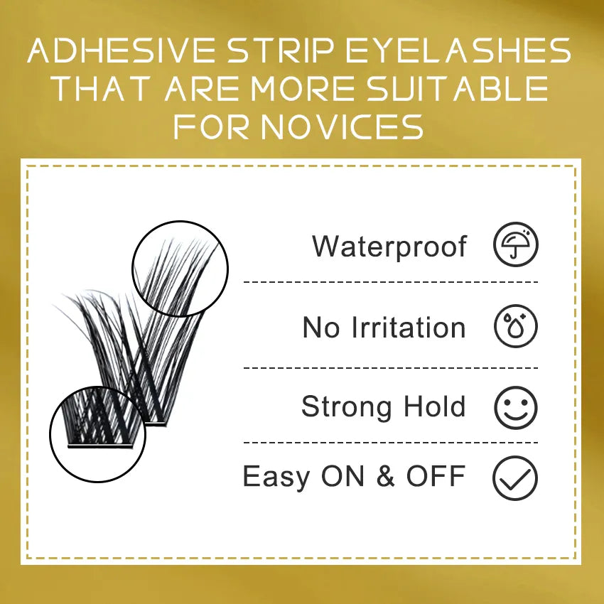 Custom Pre-Bond Technology Press on Diy Lashes Extensions D Curl Long Lasting Superfine Band Natural Fan Eyelashes Cluster