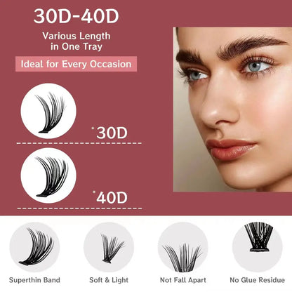 Wholesale 320pcs 30D 40D Individual DIY Eyelash Extension Kit Long Lasting 7-10 Days Custom logo Cluster Lashes Set