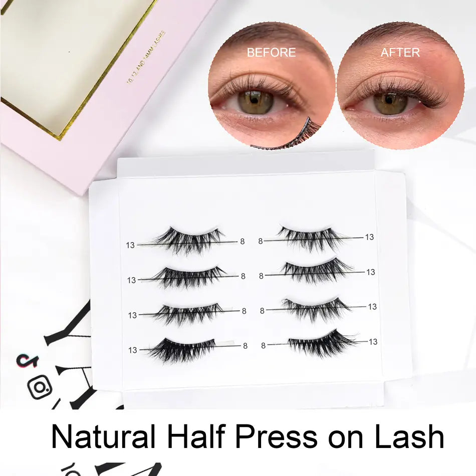 Handmade Cluster Lashes Easy to Apply Wispy Preglued Half Lashes Self Adhesive Strips No Glue Needed