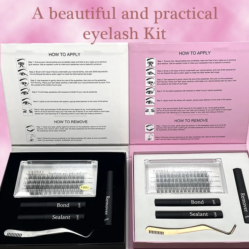 Segment Eyelashes Extensions Kit Have Bond Remover and Sealant Ribbon Lash Glue Easy to Get Eyelashes at Home