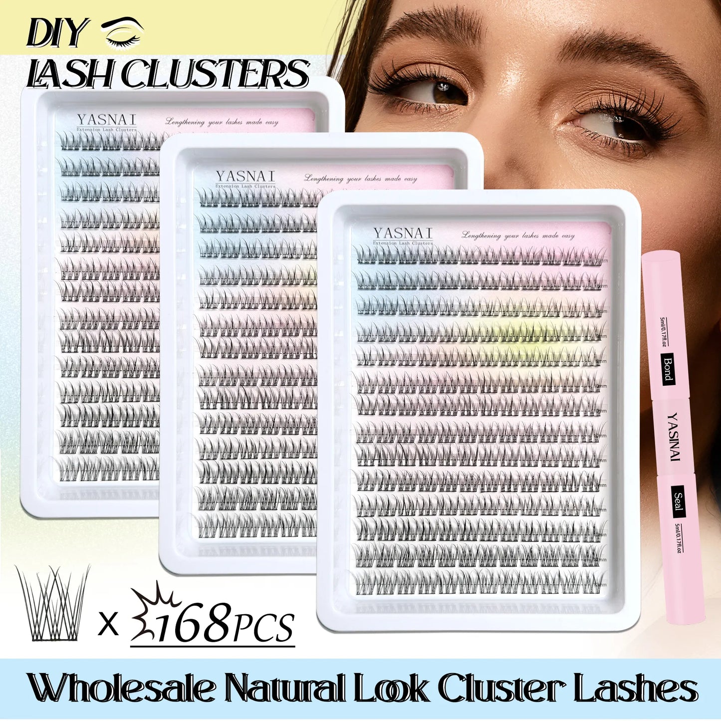 Pretty PBT Material Cotton Band Beginner Starter DIY Eyelash Extension Cluster Kit With Bond and Seal Waterproof